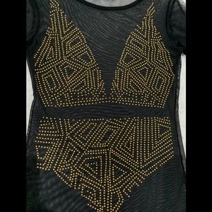 Sheer and gold long sleeve bodysuit S/M IUC